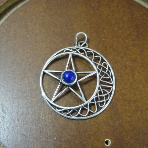 Jewelry - Blue Larimar stone half moon star 925 sterling pendant. Detailed, EUC.